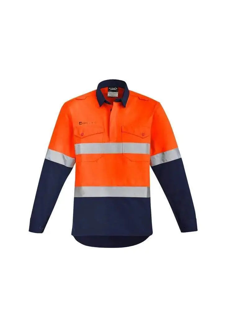 SYZMIK orange flame hrc 2 hoop taped closed front spliced shirt ZW143 Metro Workwear.